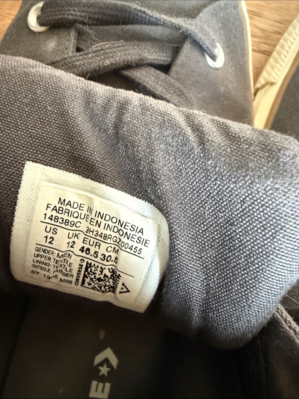 Converse Men’s Gray High-Top Canvas Sneakers with White Toe Cap - Picture 7 of 8